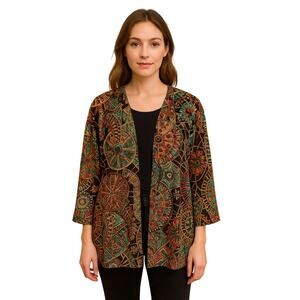 Haute Society Boho Sheer Kimono Jacket Sz S – Mandala Print, Open Front artsy